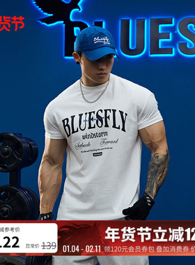 BLUESFLY运动健身短袖棉T恤男印花吸湿透气排汗潮牌休闲训练上衣