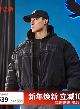 BLUESFLY美式做旧洗水夹克外套男冬加厚短款连帽工装bomber棉服