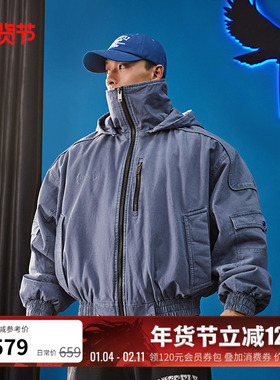 BLUESFLY美式水洗vintage夹克外套棉服男连帽立领冬加厚充棉保暖