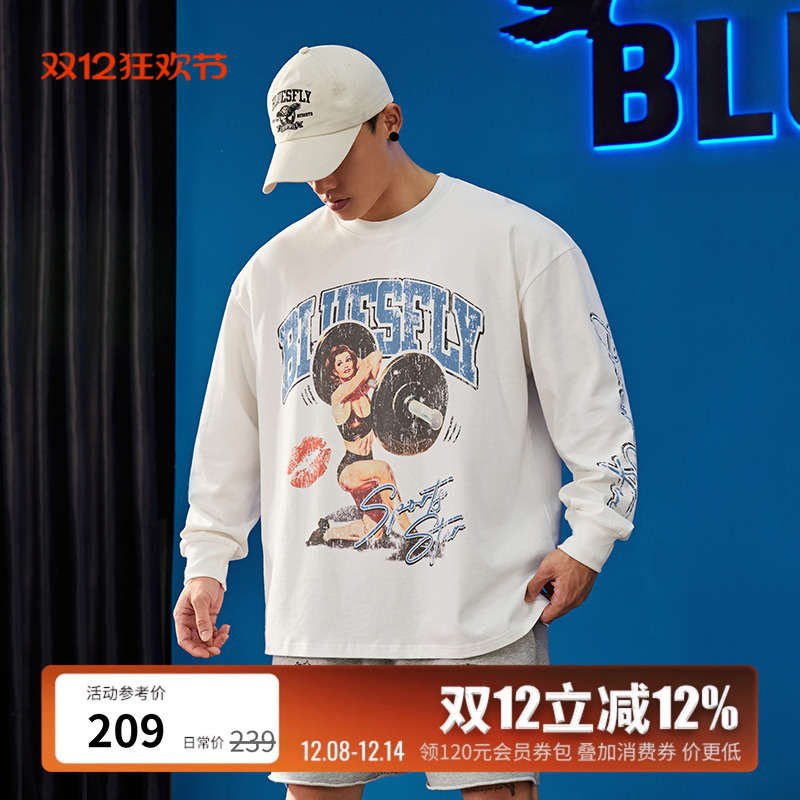 BLUESFLY秋冬美式宽松休闲T恤