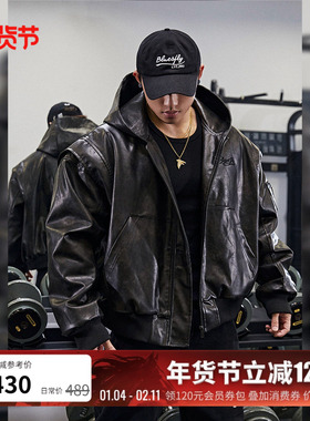 BLUESFLY美式复古皮衣夹克外套男冬季加绒夹棉高级感痞帅机车飞行