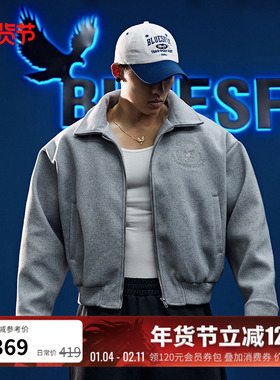 BLUESFLY美式毛呢夹克外套男秋冬短款廓形翻领健身休闲潮牌高级