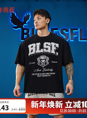 BLUESFLY美式复古男女印花短袖t恤半袖圆领宽松潮牌健身运动训练