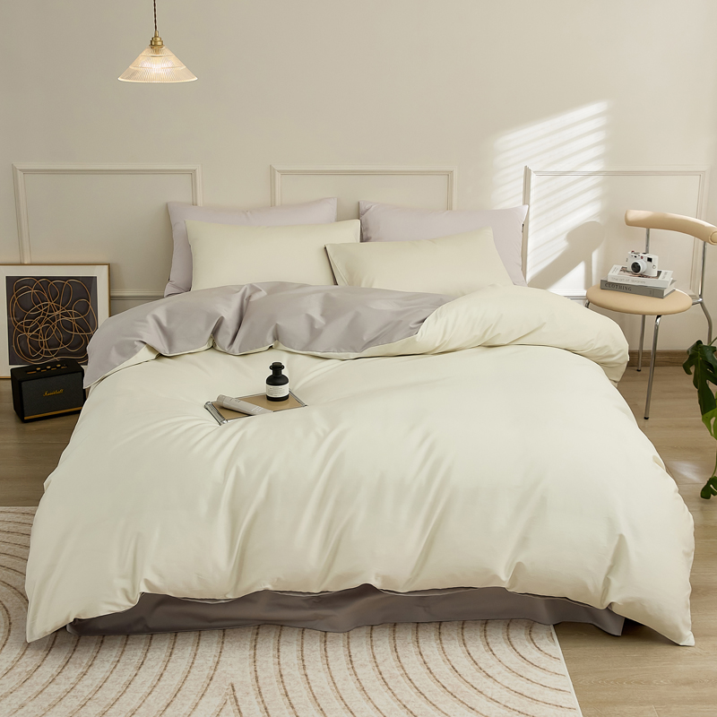 五星酒店民宿100支长绒棉纯色拼色四件套刺绣全棉贡缎套件