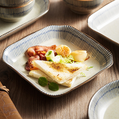 日式和风吃米饭碗单个盘子菜盘家用复古陶瓷鱼盘碗碟创意餐具套装