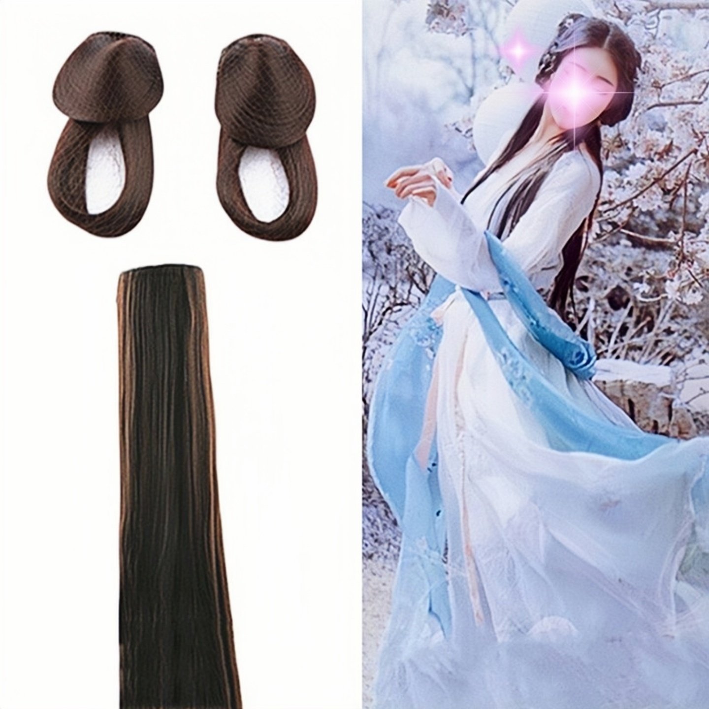 古装黑色假发花千骨发片麻花包汉服高温丝发髻仙女发型发丝垫发包
