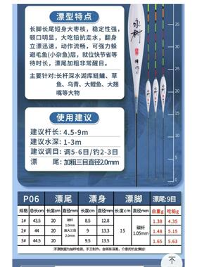 达摩浮漂新品长杆深水鲢鳙大物醒目高灵敏纳米鱼漂P06钓鱼漂