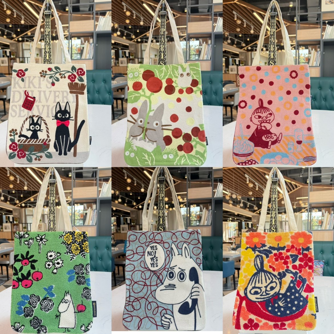 出口日本黑猫磁吸扣单肩包可爱刺绣线绣女孩帆布包学生包收纳包