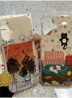 原创小众插画碎花猫咪适用ihone16promax苹果15pro手机壳14新款13