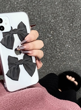 黑色蝴蝶结手机壳适用安卓iPhone15promax华为12miniOPPO11vivoXS荣耀红米/三星/魅族/小米14plus新品ins风