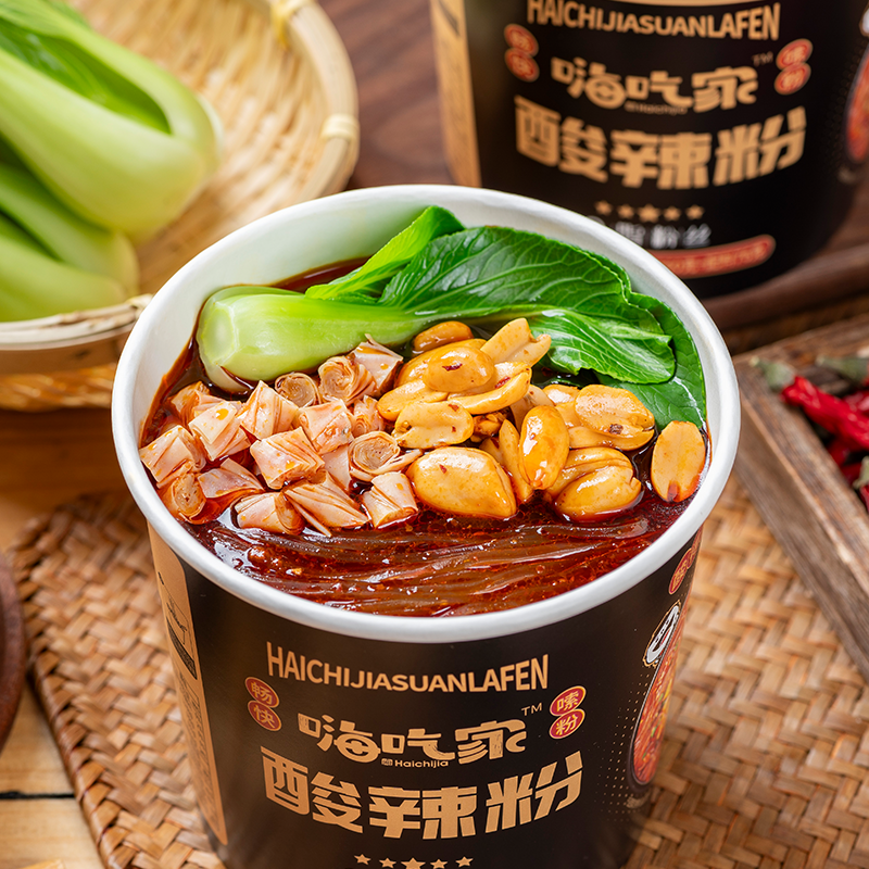 0脂粉丝｜嗨吃家黑金酸辣粉桶装红薯粉丝