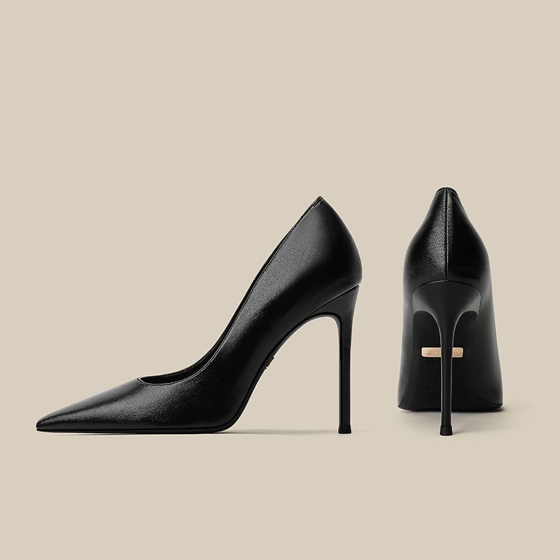 羊皮黑色高跟鞋女细跟2025年新款性感百搭不累脚气质名媛工作单鞋