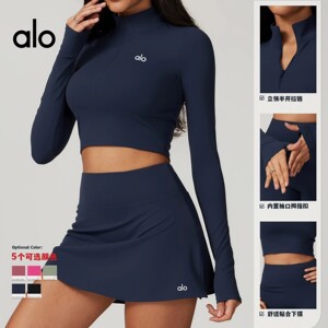 alo yoga高强度紧身短款长袖瑜伽服女半拉链健身普拉提运动速干衣