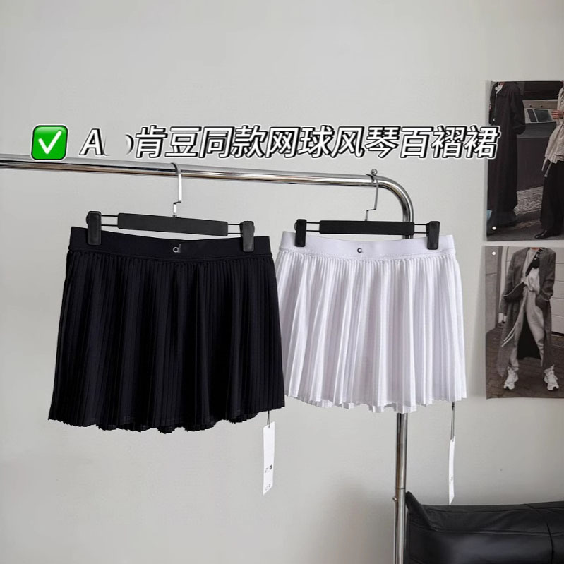 北美A家肯豆同款风琴百褶裙带内衬防走光运动短裙字母印花网球裙