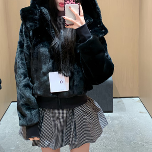 北美A家连帽加厚兔毛毛绒外套保暖休闲时髦百搭棉服奶呼贵气女