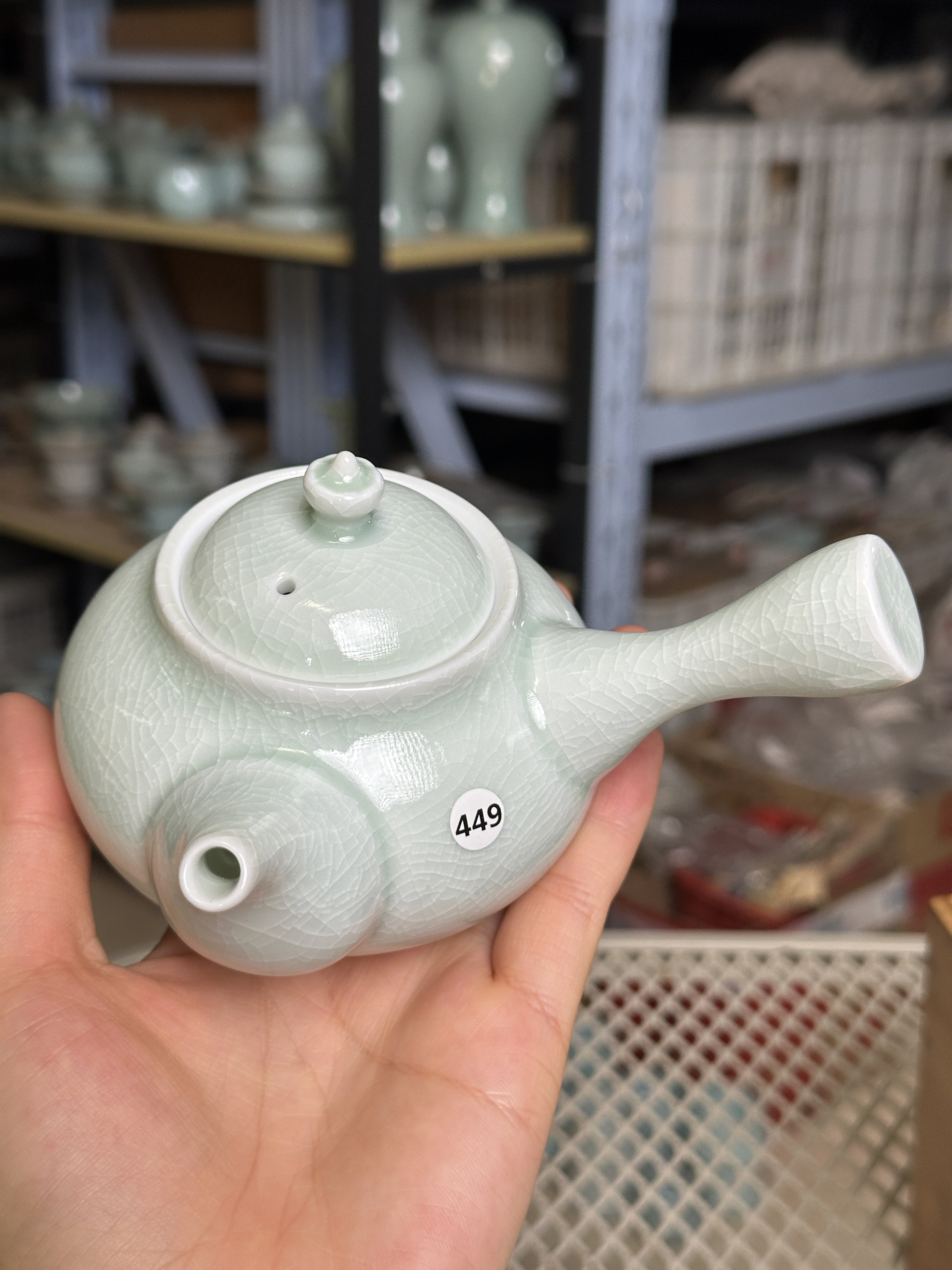 449号 一物一拍 汝州汝瓷汝窑 李廷怀 玉青釉 茶壶 侧把壶