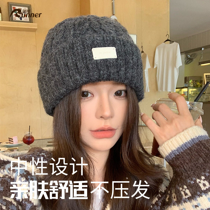 女秋冬季羊毛针织毛线帽子复古卡其色头套保暖护耳冷帽防寒显脸小