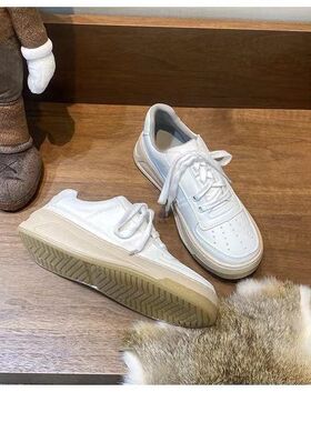 同款笑脸AC小白鞋女复古真皮厚底系带板鞋百搭运动休闲鞋
