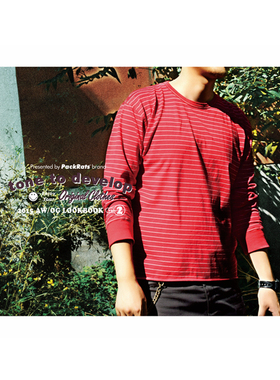 PACKRATS 15AW OG N BORDER TEE 美式复古圆领宽松条纹长袖T恤