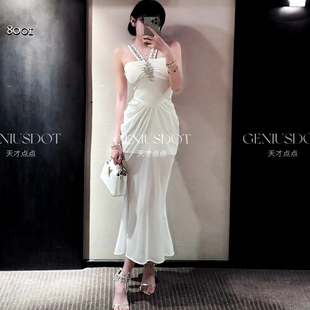 点点家猫系希腊神女重工镶钻挂脖连衣裙温柔纯欲千金鱼尾长裙