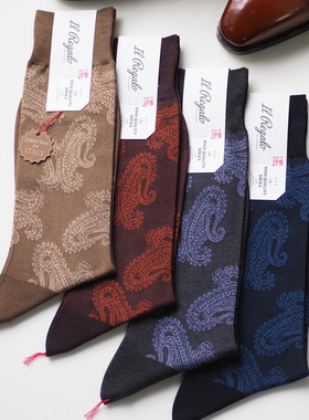 il-regalo 日本男士条纹正装商务袜 中筒袜 腰果花纹 ilregalo