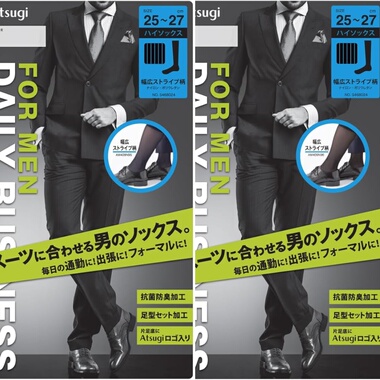 厚木 ATSUGI 商务袜 DAILY BUSINESS 高筒袜 宽条纹 高雅透感