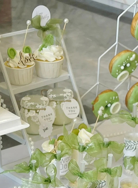 白绿色系婚礼甜品台装饰蕾丝布丁杯封口布thankyou吊牌慕斯杯贴纸