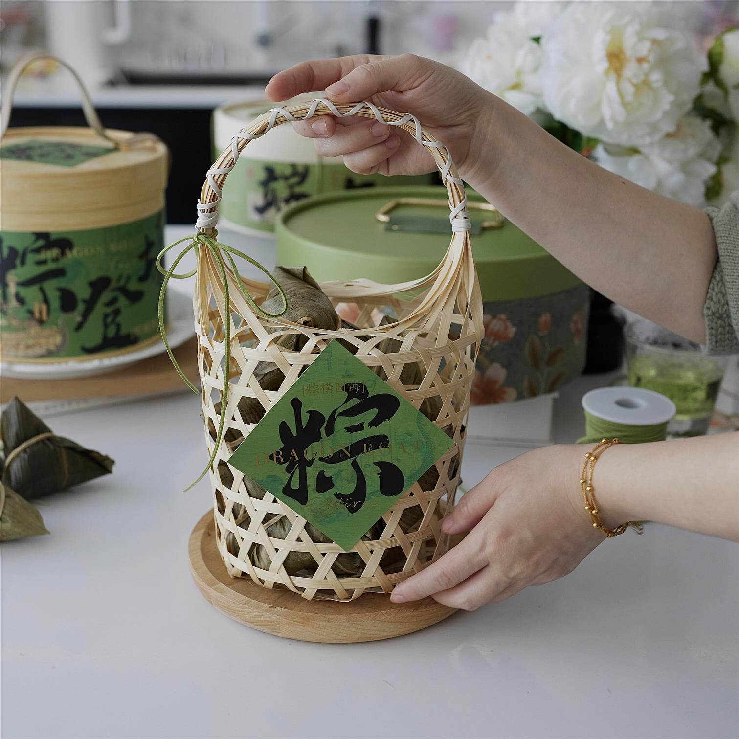 端午节竹篮礼盒高端2026新款粽子包装盒手提桶咸鸭蛋茶叶粽空盒子
