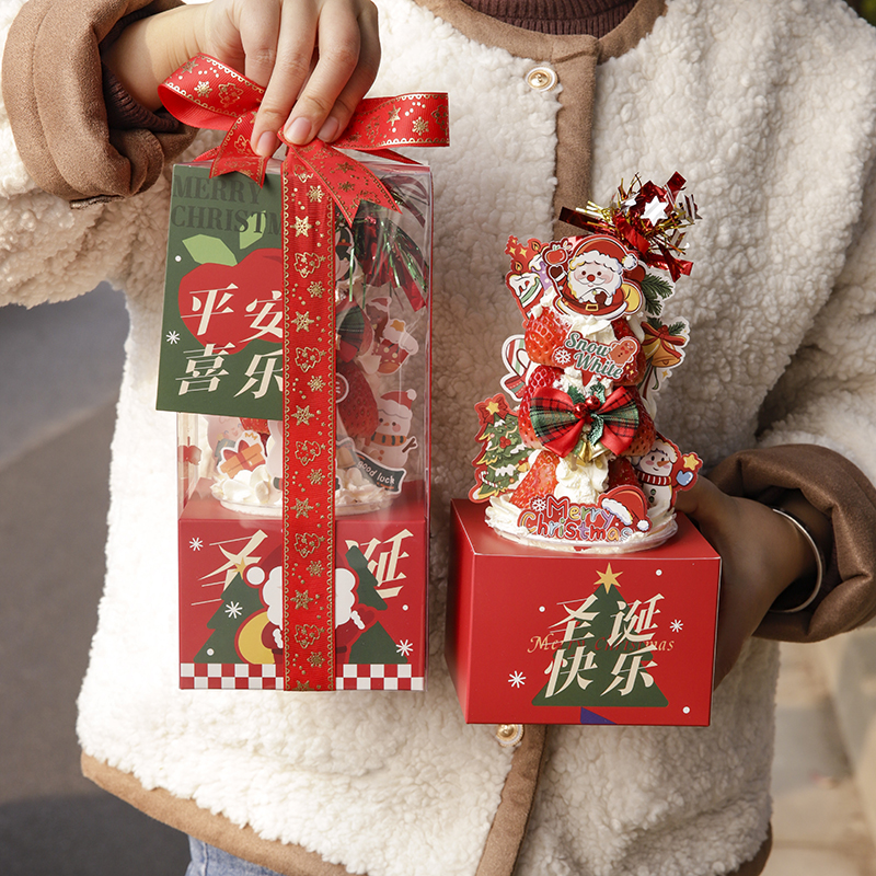 2025圣诞节草莓塔包装盒蛋糕装饰插件波波杯榴莲塔迷你草莓塔配件