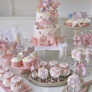 玲娜贝儿甜品台烘焙蛋糕装饰川沙妲己粉色小狐狸布丁杯推推乐贴纸