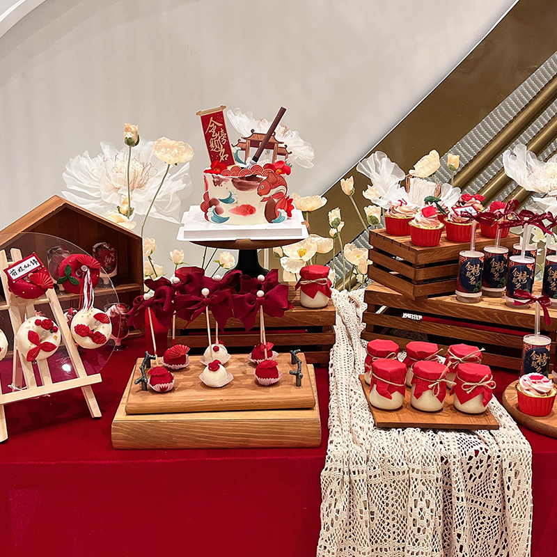 中式红色升学宴甜品台蛋糕装饰金榜题名前程似锦贴纸插件插牌摆件