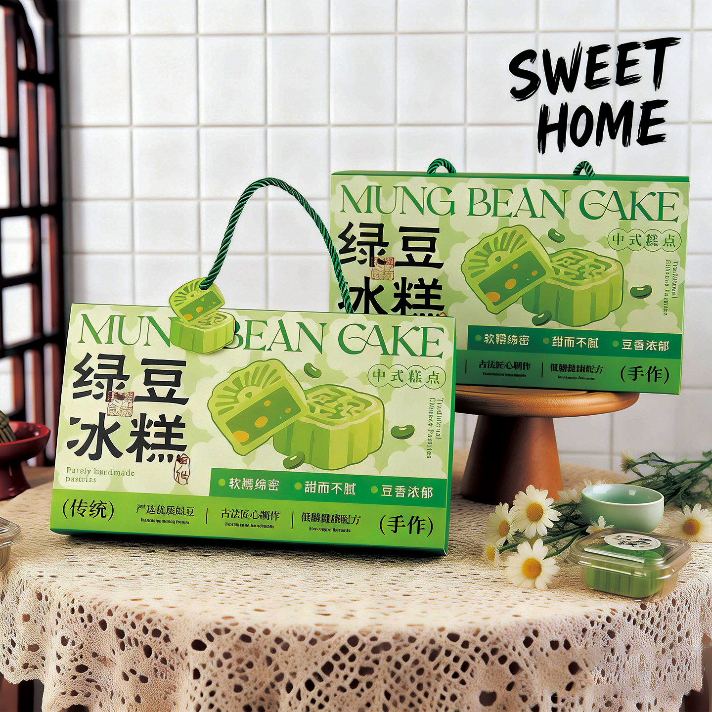 12粒绿豆糕包装盒端午节礼盒小清新烘焙手工绿豆饼绿豆冰糕盒空盒
