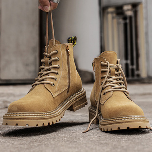 真皮拉链2026新款大黄靴男鞋春季鞋子男士马丁靴英伦风工装靴防滑