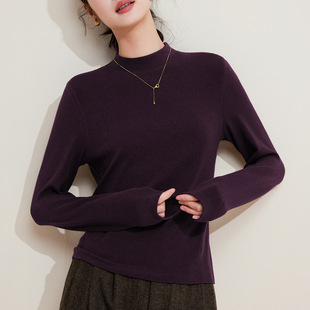 绵羊毛打底衫女长袖半高领T恤修身显瘦春款女装2026新款内搭上衣