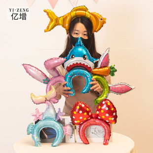 儿童节可爱兔子充气头饰耳朵发箍卡通气球儿童幼儿园生日派对