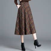 雪尼尔水貂绒半身裙女秋冬中长款 高腰显瘦a字格子伞裙子 2025新款