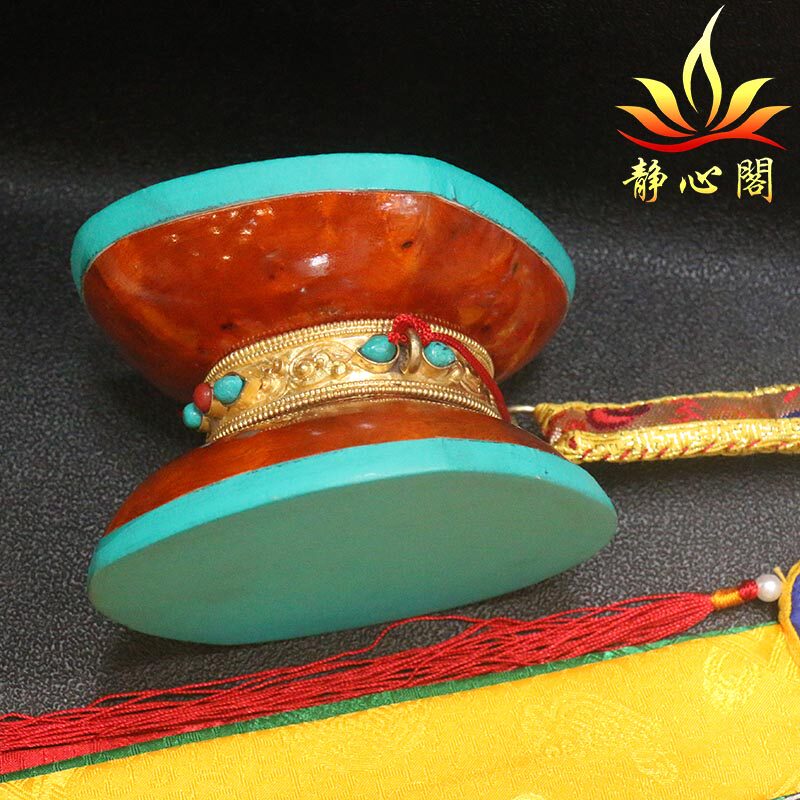 不丹金丝楠木手鼓藏传菱形鼓幡拨浪鼓手摇鼓乐器工艺品摆件小号