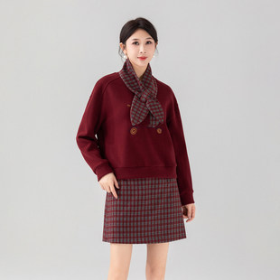 甜美围巾卫衣格子短裙两件套套裙 女装 瑞景媛26C038正品 2026春款