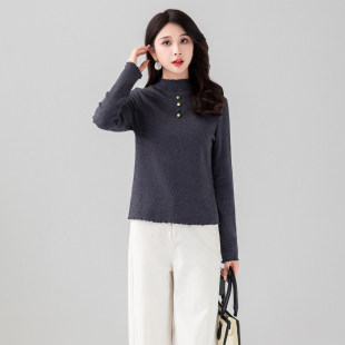 休闲百搭木耳边半高领打底衫 时尚 2025新款 瑞景媛26C007冬装