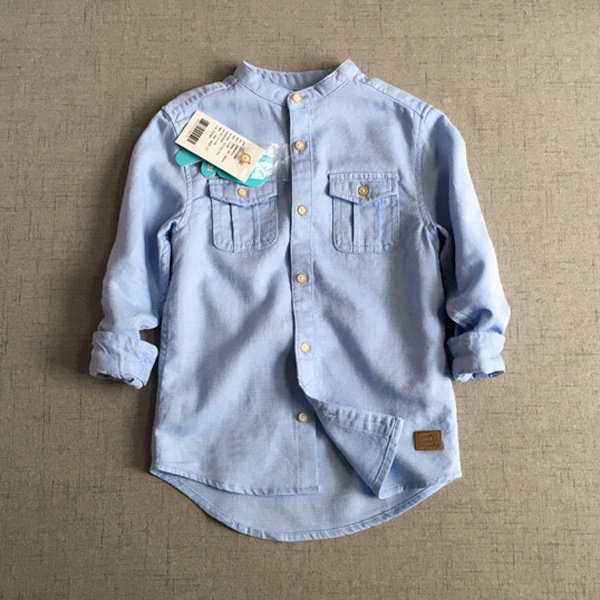 外贸清货男童立领衬衫2024春秋新款童装中小童男宝宝棉麻长袖衬衣