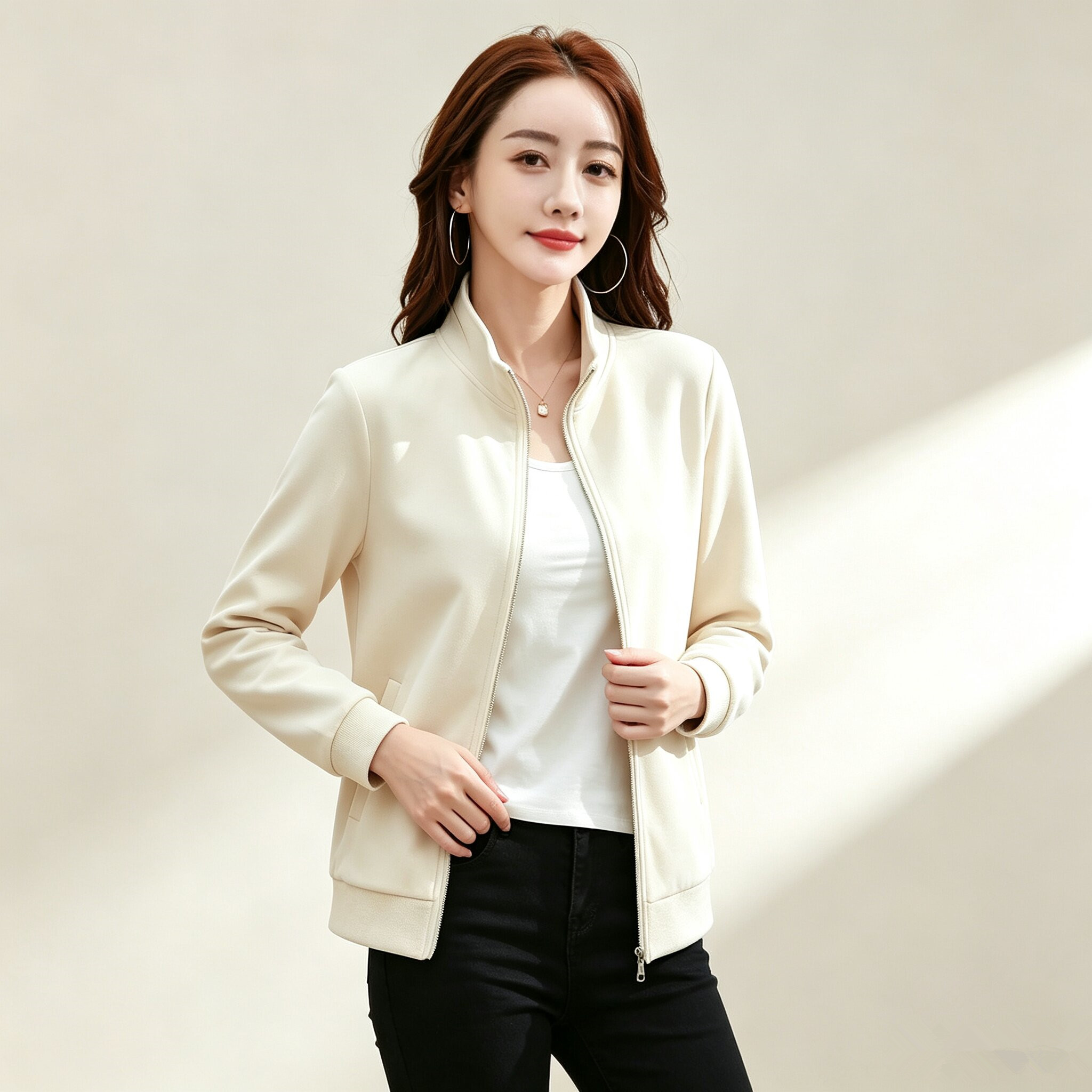 女士立领拉链卫衣外套秋新款简约基础款休闲百搭显瘦开衫运动上衣