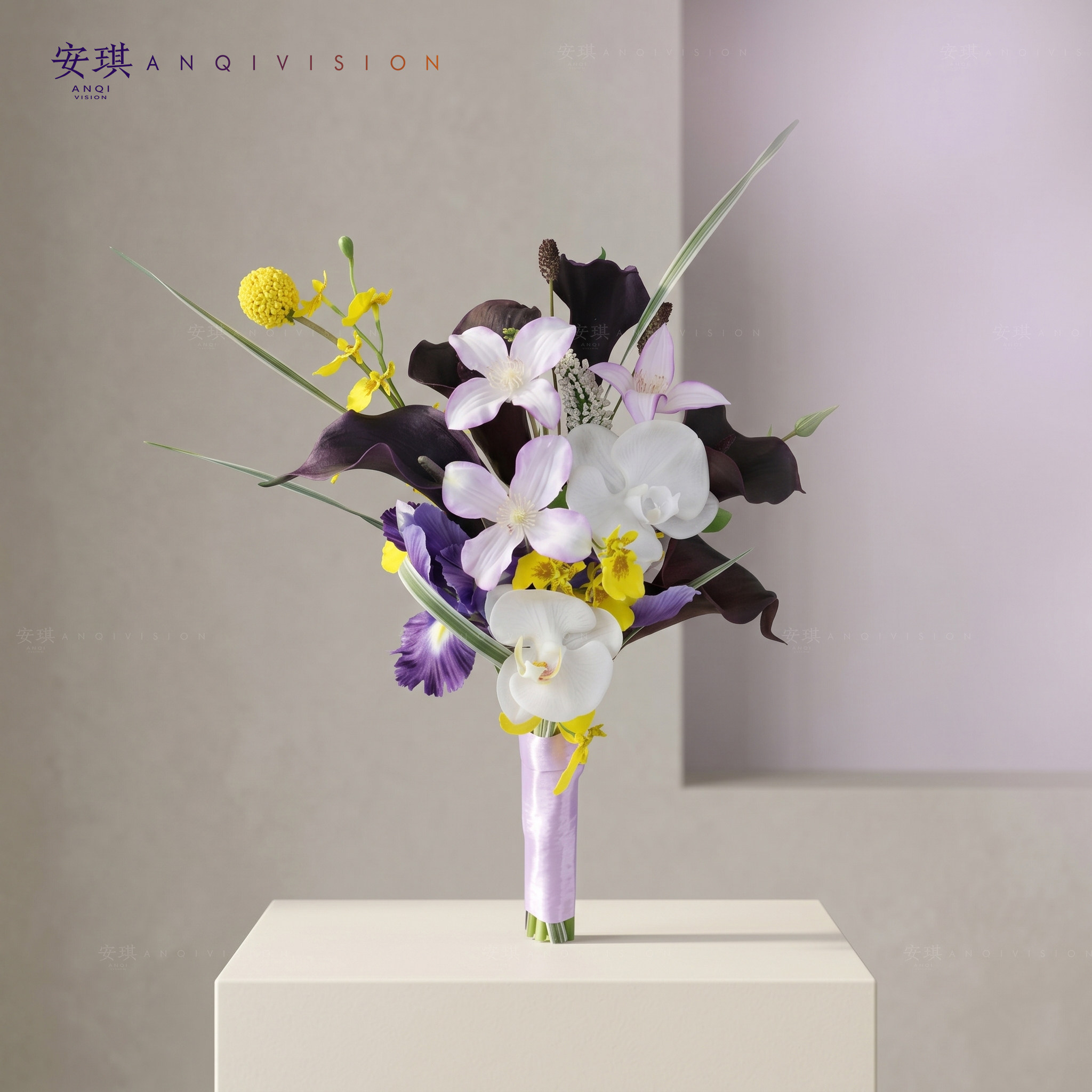 安琪VISION暮色星兰紫色系仿真花新娘婚礼手捧领证假花结婚毕业花