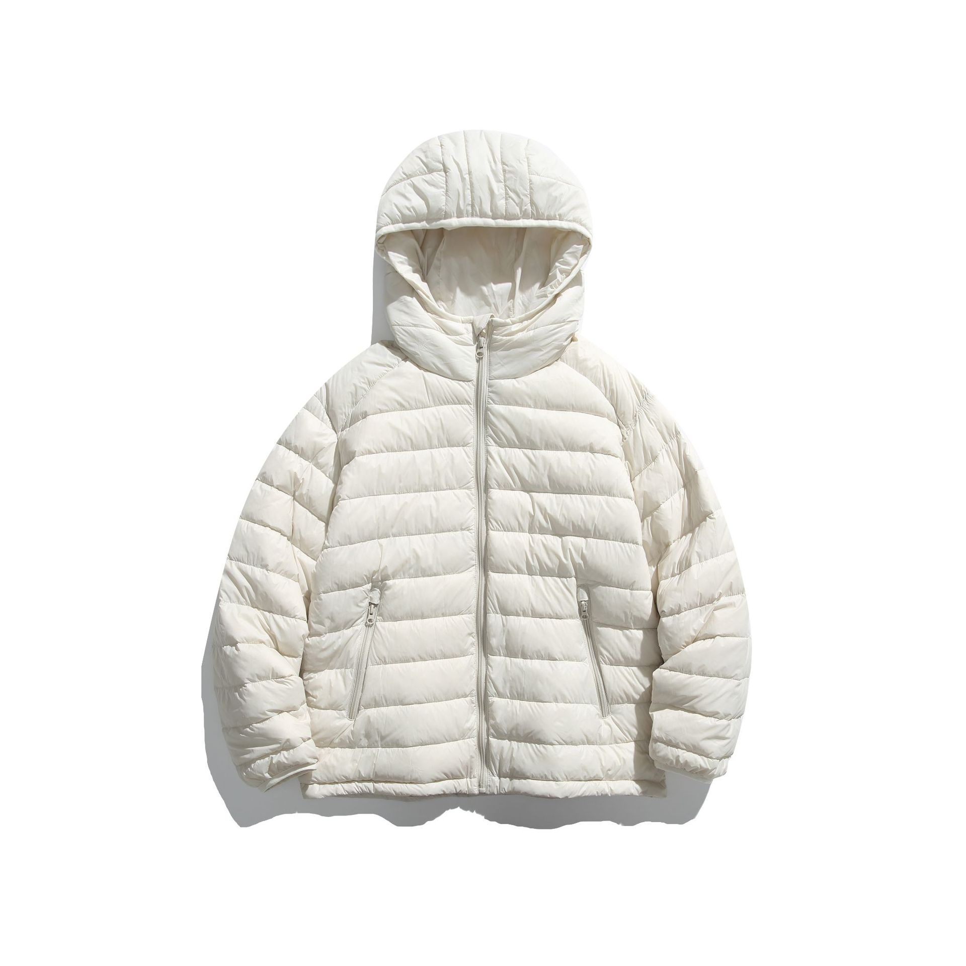 自然25冬季新款简约纯色轻薄排骨羽绒服男女户外运动保暖外套