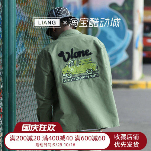 VLONE Army Shirt 军事风植绒刺绣重磅长袖字母小衫衬衫情侣款