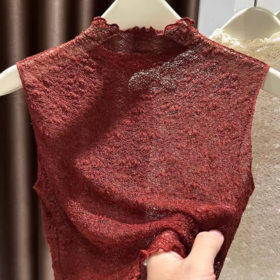 修身木耳边蕾丝无袖