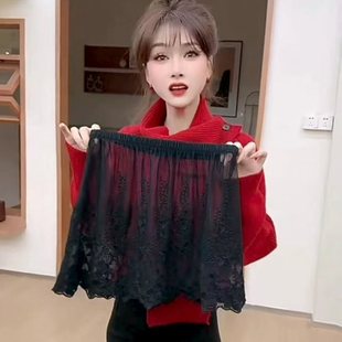 漂亮好看蕾丝小屁帘女春秋网纱叠穿假下摆卫衣打底神器遮屁股短裙