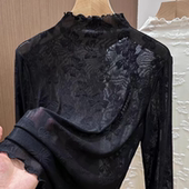 柔软蝴蝶结提花网纱打底衫 女春木耳半高领内搭舒适无痒感蕾丝上衣