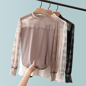 t恤上衣小衫 春秋装 女内搭莫代尔长袖 半高领蕾丝打底衫 2022年新款
