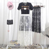 温柔风镂空勾花蕾丝半身裙女春季 洋气高腰叠穿大摆裙屁帘 2025新款