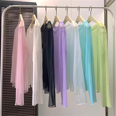 长袖随身薄款圆领纯色纱网